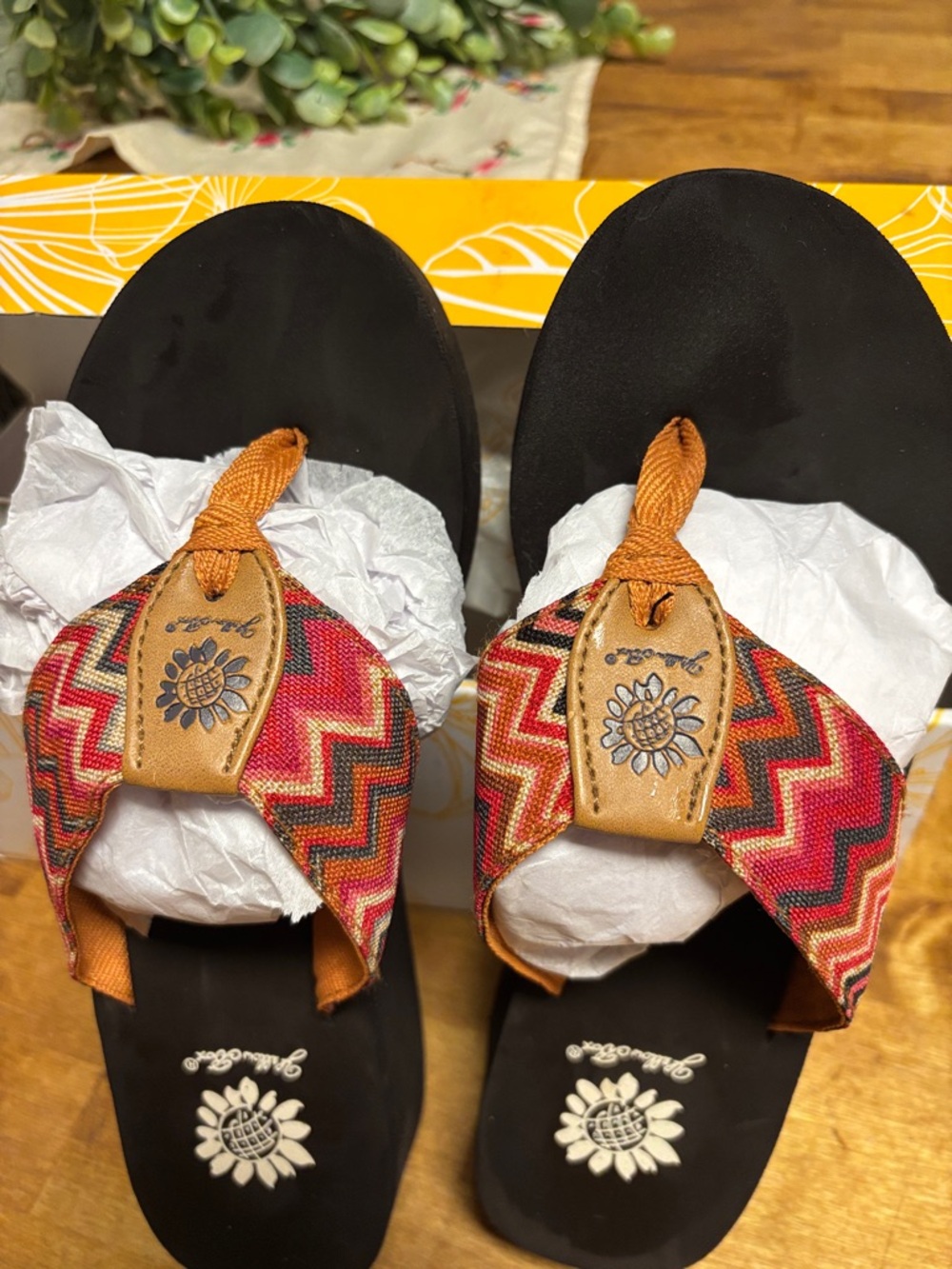 Yellow Box Women's Chevron Strap Flip Flops in Black, Red, Orange